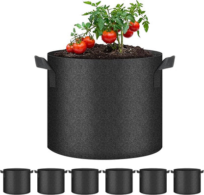 HealSmart 6-Pack 5 Gallon Grow Bags, Nonwoven Aeration Fabric Pots with Handles, Cloth Plant Pots, Suitable for Garden Fruits, Vegetables, Tomato and Flowers, Black