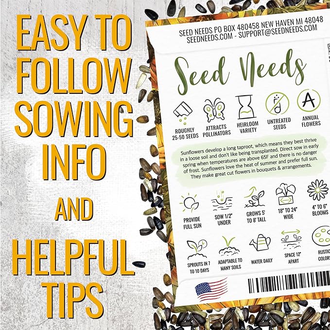 Seed Needs Heirloom Sunflower Seed Packet Favors for Party Events - Pre-Filled & Ready to Hand Out - Great for Weddings, Bridal Showers, Memorials, Fundraisers (30 Packets)