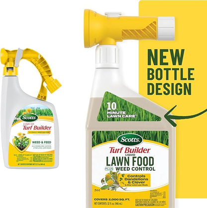 Scotts Turf Builder Liquid Lawn Food Plus Weed Control - Weed and Feed Spray, Controls Dandelions, Clover, and Others as Listed, 32 fl. oz.