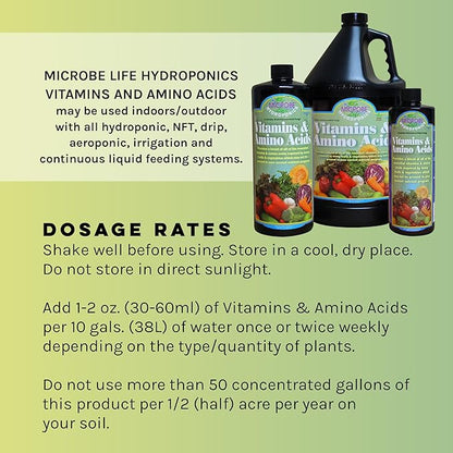 Microbe Life Hydroponics Premium Vitamins & Amino Acids Essential for Maximum Plant Growth and Root Uptake, Use with Any Feeding Systems Including Hydroponics or Soil, 2.5 Gallons