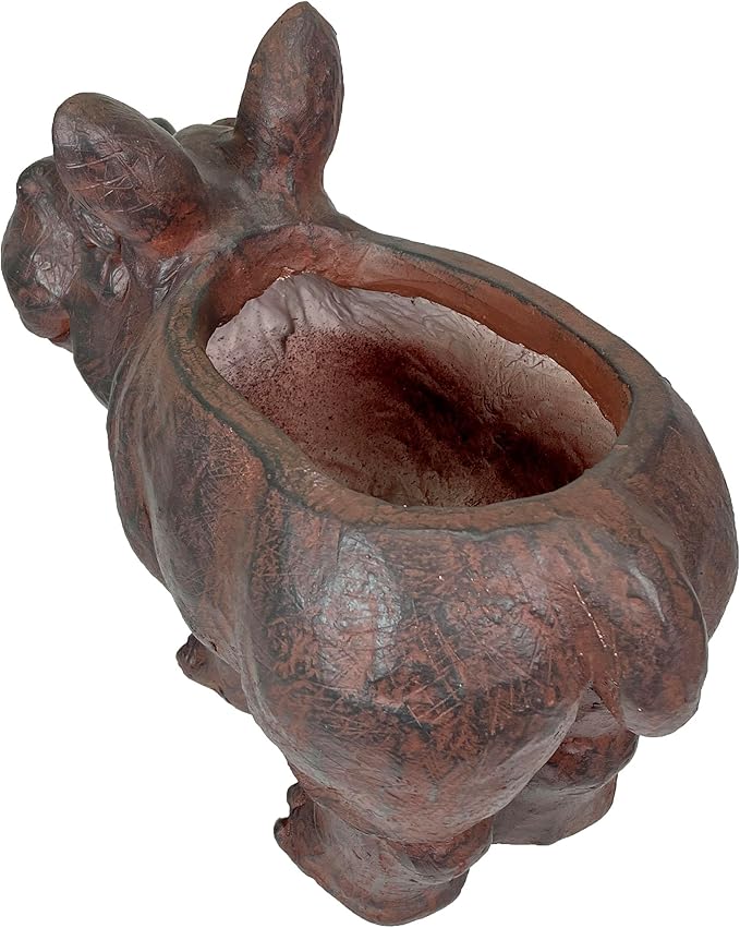 Zeckos Charming Brown Hippo MGO Planter with Drain Hole, 17 inches - Durable Weatherproof Magnesium Oxide for Garden or Patio Decor - Whimsical Animal Theme Planter, Perfect for Indoor/Outdoor Use