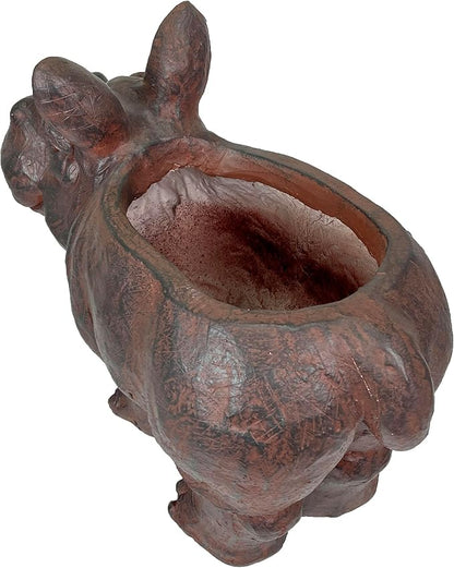 Zeckos Charming Brown Hippo MGO Planter with Drain Hole, 17 inches - Durable Weatherproof Magnesium Oxide for Garden or Patio Decor - Whimsical Animal Theme Planter, Perfect for Indoor/Outdoor Use