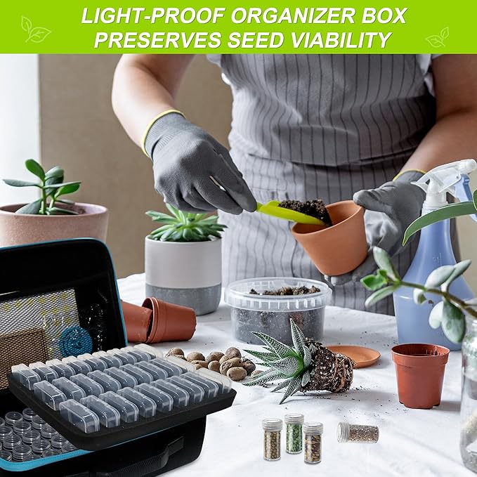 87 Slots Seed Storage Organizer Box with 20 Envelopes, Large Capacity Seed Storage Container with Zipper Bag, Label Stickers, Tweezers, Funnel, Garden Seeds Saver Kit for Vegetable, Flower