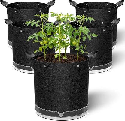 5 Pack 7 Gallon Self-Watering Grow Bags, Thick Nonwoven Fabric Pots with Support Rings and Reinforced Handles, Self-Watering Planters with Bottom Reservoir for Tomatoes Peppers Potatoes and Vegetables