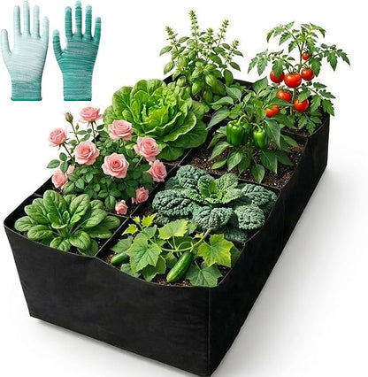 Fabric Raised Garden Bed, 6 x 3 x 1 ft Planter Boxes Outdoor with 8 Grids, Perfect for Vegetables, Herbs, and Flowers, Durable Garden Beds for Home Gardening Enthusiasts