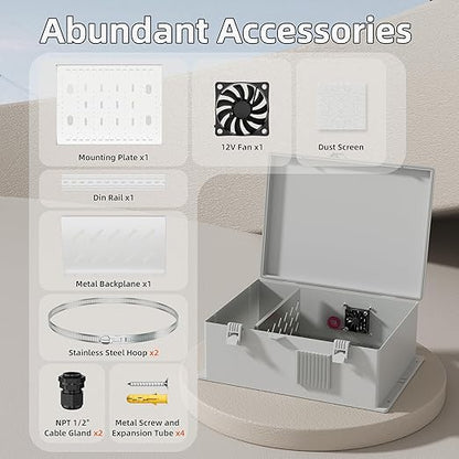 Joinfworld Vented Outdoor Enclosure Box 18.1x12.6x6.4 Outdoor WiFi Enclosure Waterproof White Nema Electrical Box with Cooling Fan for Electronics