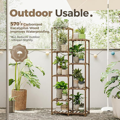 Bamworld Plant Stand Indoor Tall Plant Shelf Outdoor Corner Plants Table Wood Flower Stand for Living Room Balcony and Garden (9 pots)