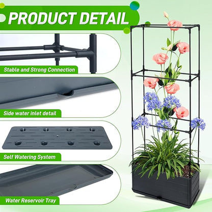 2 Packs Raised Garden Bed Tomato Planter Box with Trellis, 43.4" Self-Watering Tomato Cage with Rectangular Trellis for Climbing Plants, Flowers, Vegetables, Vine in Patio Garden Indoor Outdoor