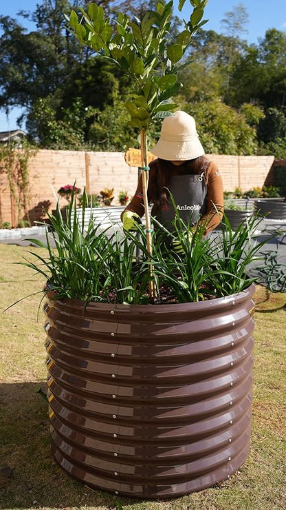 A ANLEOLIFE 6-Piece 30 Inch Extra Tall Galvanized Raised Garden Beds Kit, Large Oval & Round Metal Planters – Ideal for Backyard Vegetables Flowers Herbs, CaféBronze