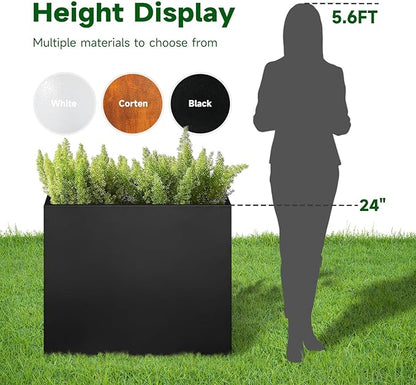 Galvanized Steel Metallic Heavy Planter for Outdoor Plants 24" x 12" x 24" Metal Rectangular Outdoor Planter Box Spliced Flower Box with Partitions for Outside,Indoor,Garden (Black, 24*12*24)