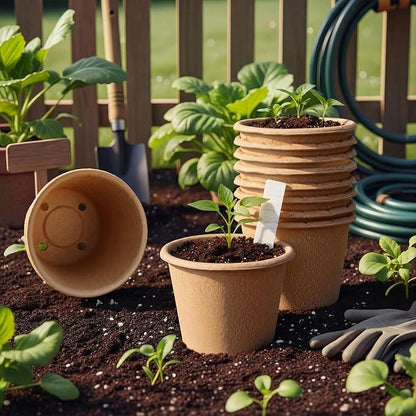 30 Packs 5" Large Biodegradable Seed Starter Pots Organic Planting Peat Nursery Pots with Drainage and Tags Garden Plant Nursery Seed Starting Trays for Seeding Germination