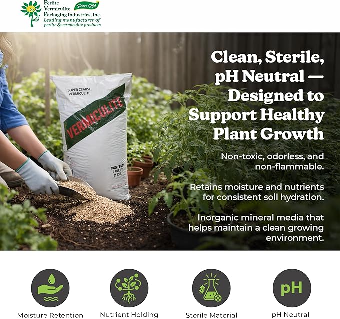 Super Coarse Vermiculite, Natural and Odorless Mix - Professional Use for Gardening, Packaging, and Industrial, 4 Cubic Feet