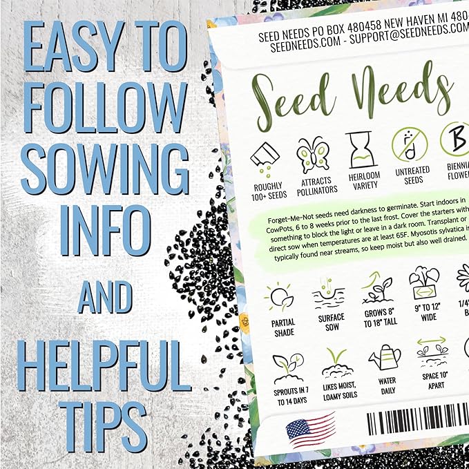 Seed Needs Forget Me Not Seed Packet Favors - Thoughtful Gifts/Handouts for a Memorial or Funeral Service to Remember Loved Ones - Sowing Seeds in Remembrance (30 Packets)