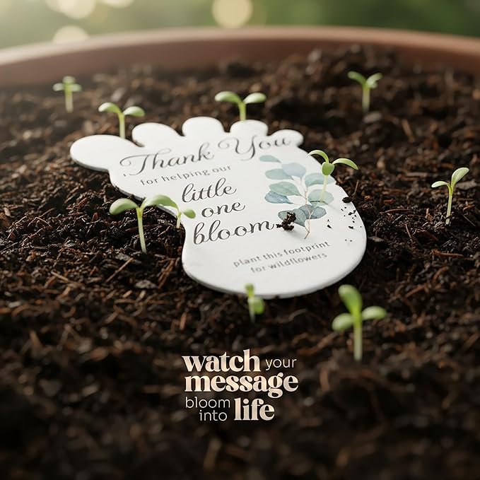 Footprint-Shaped Seed Paper – 12 pcs Green Shower Favors for Guests with Wildflower Seeds, Writable & Plantable, Gender Reveal, Birthday Gifts for Guest