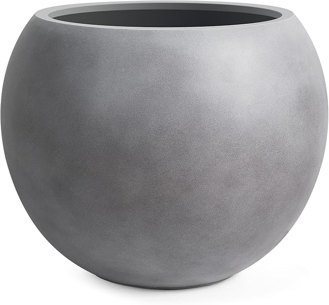 16" Diameter 12" Pot Opening Modern Round Fiberstone Planter with Drainage Hole& Rubber Plug, Indoor/Outdoor Plant Pot for Home Patio Garden, Ideal for Artificial Plants- Medium, Grey