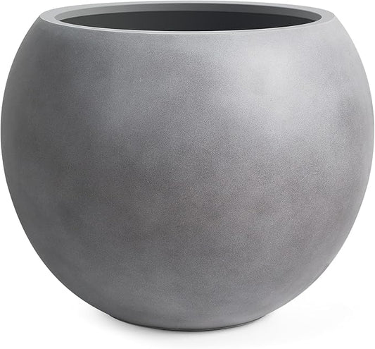 16" Diameter 12" Pot Opening Modern Round Fiberstone Planter with Drainage Hole& Rubber Plug, Indoor/Outdoor Plant Pot for Home Patio Garden, Ideal for Artificial Plants- Medium, Grey