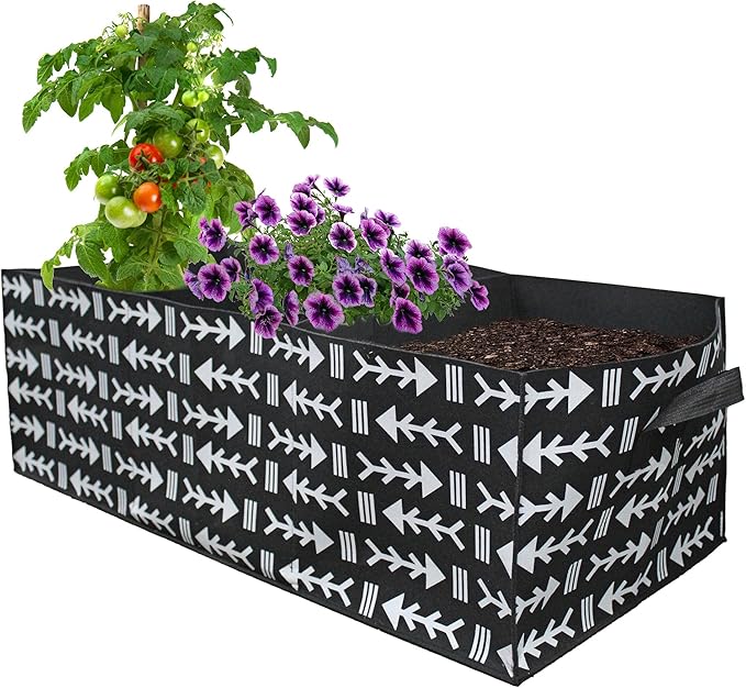 Giant Rectangular Grow Bag (30-Gallon); 3-Section Large Decorative Fabric Raised Bed Planter, 3 x 1.3 x 1 Foot