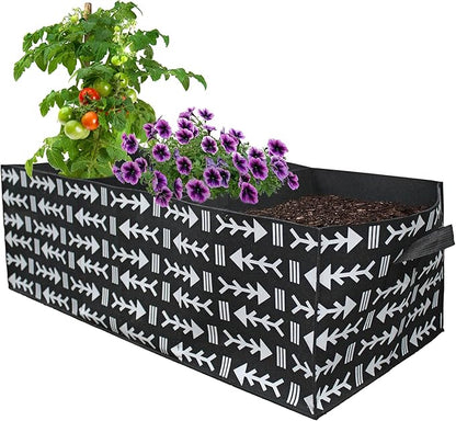 Giant Rectangular Grow Bag (30-Gallon); 3-Section Large Decorative Fabric Raised Bed Planter, 3 x 1.3 x 1 Foot