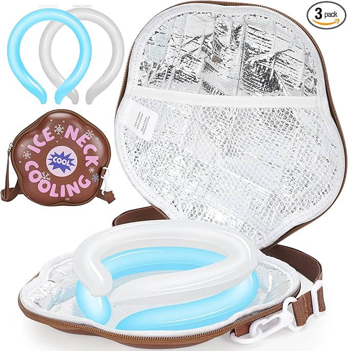 2Pcs Neck Cooling Tube with Insulated Bag, Reusable Cooler Ice Neck Ring Warps, Ice Pack for Wearable Stay Cool for Hot Weather, Summer, Outdoors, Sports, Work(Blue, White)