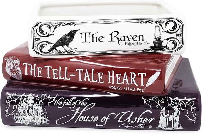 Steel Mill & Co Original Small Book-Shaped Decorative Planter, Ceramic Planter for Home Decor, Gothic Bookshelf Decor, Unique Planter for Book Lover (Edgar Allan Poe)