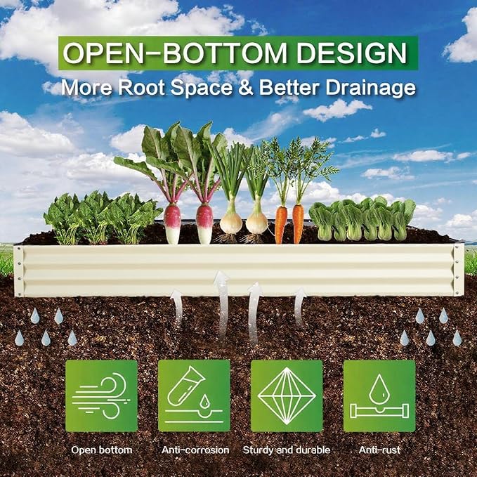 GARDMAX 8x4x1FT Galvanized Raised Garden Bed Kit, Metal Planter Boxes Outdoor with Easy Assembly, Large Garden Bed for Vegetables, Fruits, Flower, Herbs Rectangle Milk White