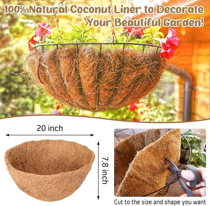 Legigo 3 Pack 20 Inch Hanging Basket Coco Liners Replacement, 100% Natural Round Coconut Coco Fiber Planter Basket Liners for Hanging Basket Flowers/Vegetables