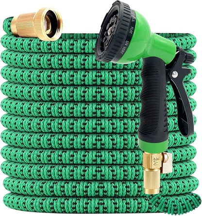 J&B XpandaHose 100ft Expandable Garden Hose – Ultra-Strong 3750D, 4-Layer Latex Core, Brass 3/4" Connectors, 10-Pattern Nozzle & Storage Bag – Lightweight, Kink-Reducing, Leak-Resistant