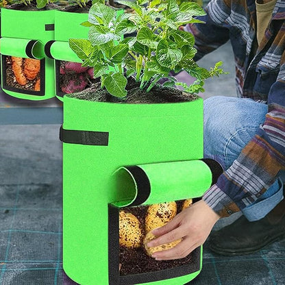 JJGoo 4 Pack Potato Grow Bags 10 Gallon with Flap, Heavy Duty Fabric Grow Bags with Handle and Harvest Window, Non-Woven Planter Pot Plant Garden Bags to Grow Vegetables Potato Tomato, Green