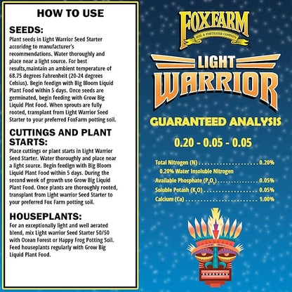 FoxFarm Light Warrior Seed Starter Growing Medium, 12 Quart - Beneficial for Seed Germination and Root Development, Indoor/Outdoor Cultivation - Ideal Nutrition for Plant Seedlings