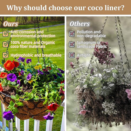 Legigo 4 Pack 12 Inch Hanging Basket Coco Liners Replacement, 100% Natural Round Coconut Coco Fiber Planter Basket Liners for Hanging Basket Flowers/Vegetables