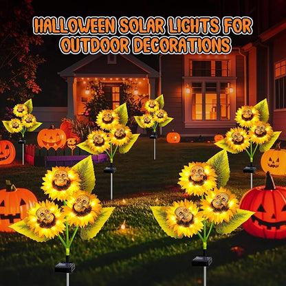 Halloween Decorations Outdoor, 4 Pack Solar Scary Skull Sunflowers Lights,Waterproof Solar Flowers Lights Garden Decor for Halloween Yard Patio Lawn Party Decor