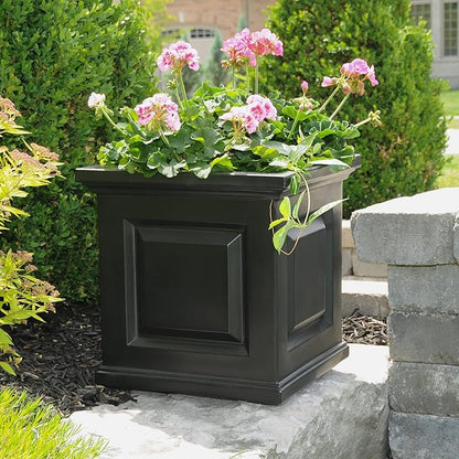 Mayne Nantucket 16-Inch Square Planter – Self-Watering, Weather-Resistant Planter for Flowers – Durable Outdoor Design for Patio, Porch, or Entryway