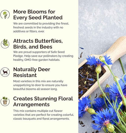 Eden Brothers Royal Meadow Flower Mixed Seeds for Planting, 5 lb, 2,400,000+ Seeds with Morning Glory, African Daisy | Attracts Pollinators, Plant in Spring or Fall, Zones 3, 4, 5, 6, 7, 8, 9, 10
