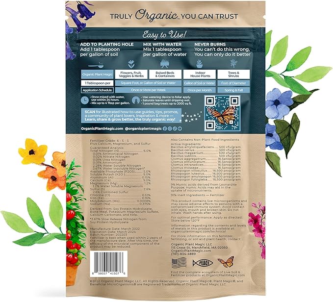 Organic Plant Magic - Fast Acting Soluble Plant Food All-Purpose Fertilizer Concentrate + Compressed Organic Potting Soil for Garden, Plants & Vegetables