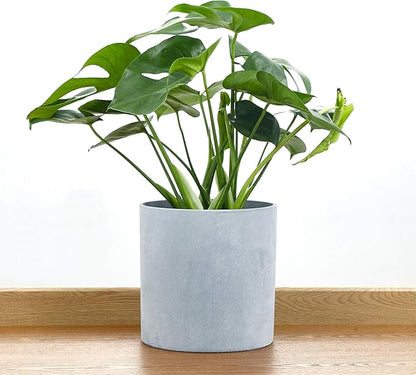 FaithLand Plant Pot 10 inch - Perfectly Fits Mid-Century Modern Plant Stand - Drainage Plug and Drainage Mesh Screen - Gray Planter Pot