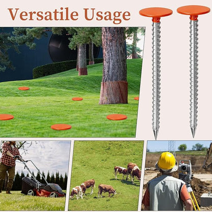 6 Pack Rebar Property Line Markers 11.8x2.8 Inch Permanent Survey Stakes Heavy Duty Survey Pin Hi-Vis Orange Property Land Boundary Markers for Outdoor Lawn Garden Paver Landscaping Septic Tank
