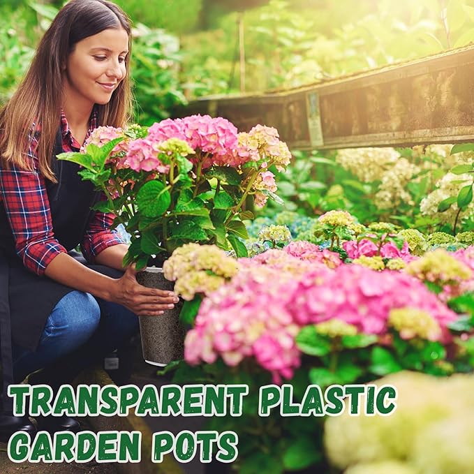 Maxcheck 16 Pcs Thick Clear Nursery Pots for Plants Transparent Plastic Garden Pots with Holes for Seedling Variety Plants Growing in Garden Home (8+9 Inch)