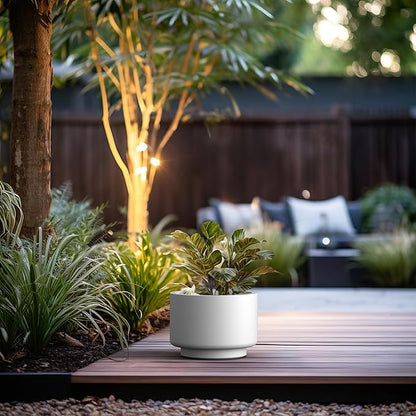 Kante 12.6 Inch Dia Concrete Planter, Round Pedestal Design Garden Pot for Indoor Outdoor Plants, Modern Flower Pot with Drainage Hole and Rubber Plug, White