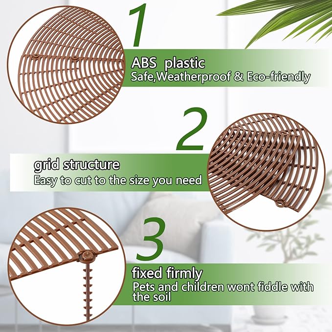 4 Pcs Plant Pot Grid Soil Protector Covers Cuttable Flower Protector 1 from Animals 20.5" 11.8" Cat Digging Stopper Plant Pot Cover with Stakes for Indoor Outdoor Gardening(Brown)