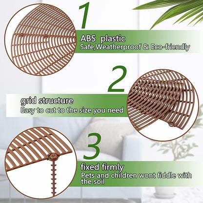 4 Pcs Plant Pot Grid Soil Protector Covers Cuttable Flower Protector 1 from Animals 20.5" 11.8" Cat Digging Stopper Plant Pot Cover with Stakes for Indoor Outdoor Gardening(Brown)
