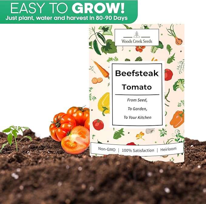 Beefsteak Tomato Seeds for Planting – Heirloom Indeterminate Large Red Slicing Tomatoes for Home Gardens | Woods Creek Seeds