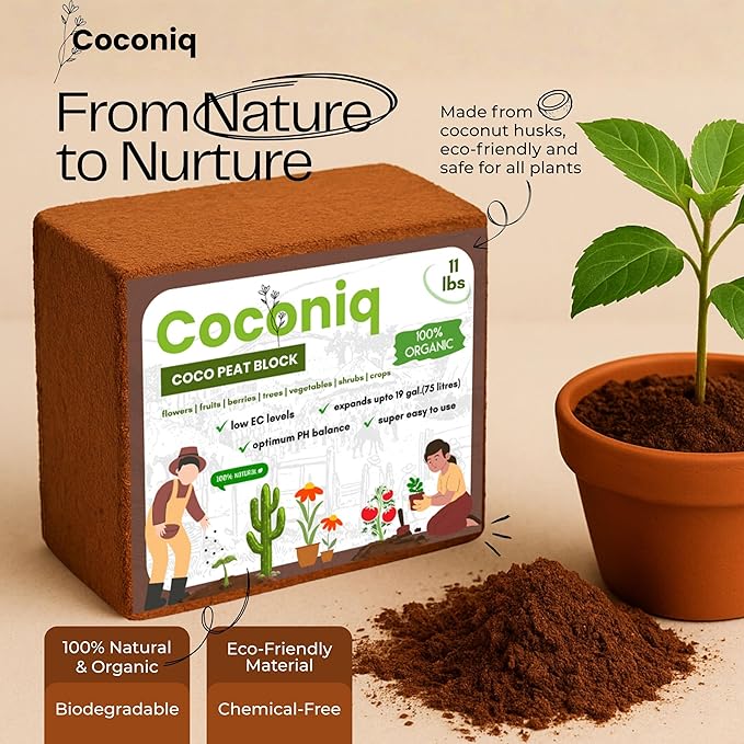Coco Coir Block 4 Blocks (40 Pounds) - Large Compressed Coconut Fiber Brick for Potting, Gardening, Planting, Seed Starting, Indoor & Outdoor Plants