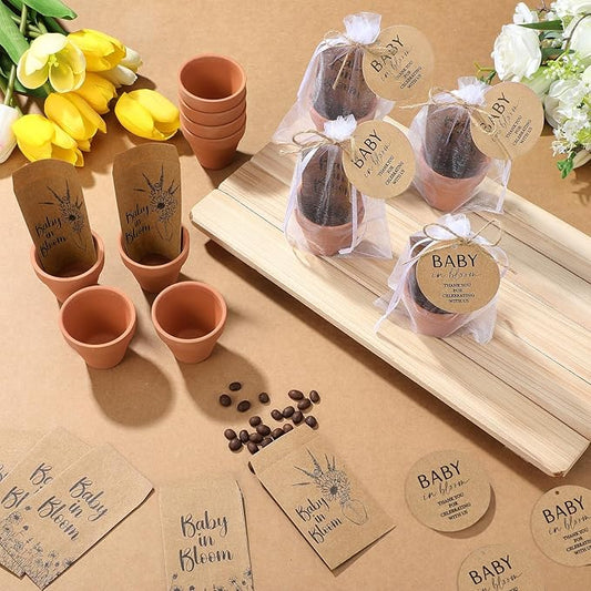 Baby Shower Party Favors Baby in Bloom Envelopes Seed Packets Include 24 Mini Terracotta Pots Seed Packets 24 Self Adhesive Envelopes Thank You Tags Gifts for Party(Kraft Paper)