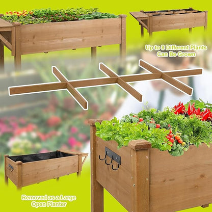 Raised Garden Bed,Herb Garden Planter Outdoor with Lockable Wheels, Storage Shelf, Protective Liner, for Herbs, Vegetables, Flowers,Outdoor Patio, Deck, Balcony，55.5x24x32 in