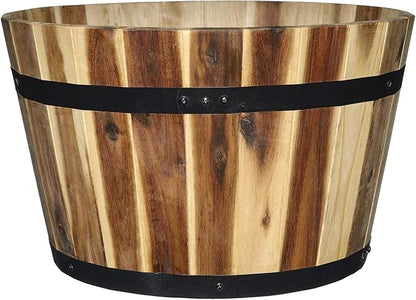Classic Home and Garden Outdoor Whiskey Resin Flower Pot Barrel Planter, Oak Brown, 20.5" (Pack of 2)