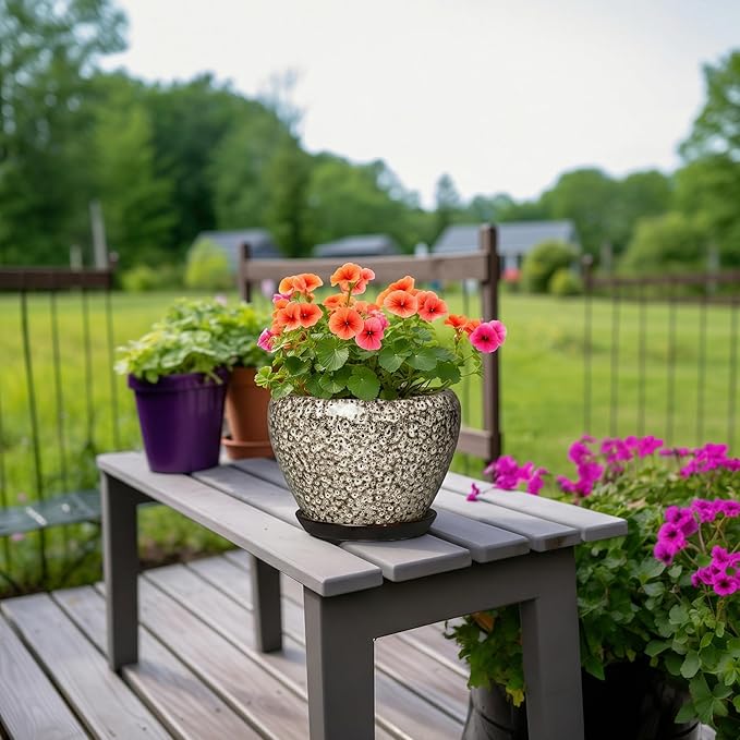 Ceramic Plant Pots - 8 Inch Planters for Indoor Outdoor Plants, Decorative Pots for Plants with Drainage Hole and Saucer, Modern Flower Pot, Room Decor, Plant Lover Gifts, White Leopard