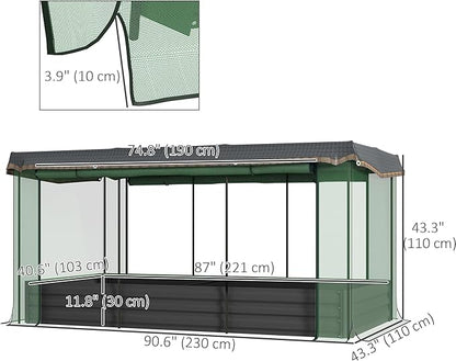Outsunny 7.3 x 3.4 x 1 ft Galvanized Raised Garden Bed with Crop Cage Plant Protection Net and Shade Cloth Roof, Metal Planter Box with Cover for Vegetables, Flowers, Herbs, Dark Gray