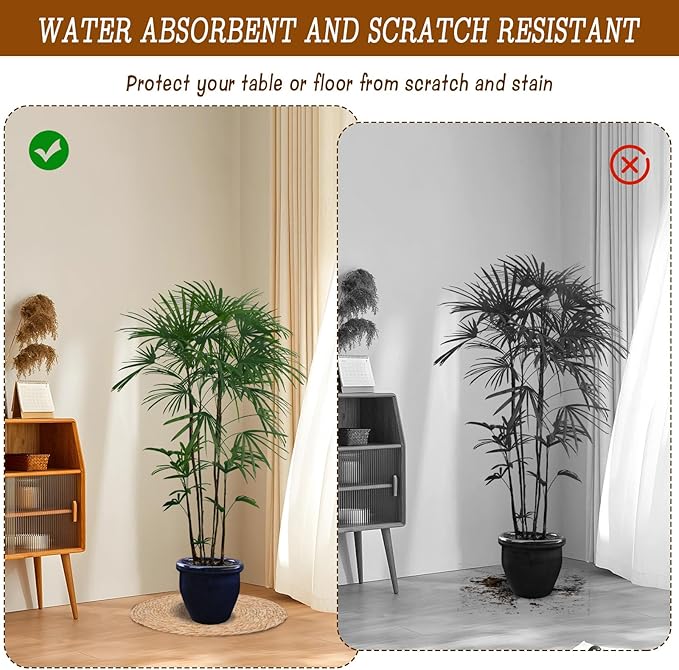 6 Pack 16 Inch Large Woven Plant Coasters for Floor, Natural Seagrass Plant Mats for Indoor House Plants, Thick Round Flower Pot Pads for Carpet & Hardwood Protection, Boho Farmhouse Decor