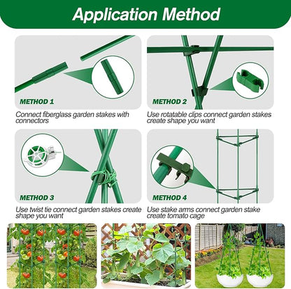123PCS Garden Stakes Set with 36PCS 16 Inch Fiberglass Plant Sticks and Stake Arms, DIY 4ft 5ft 6ft 7ft 8ft Tomato Stakes, Garden Stakes for Vegetables Tomato Pepper Indoor Outdoor Plants