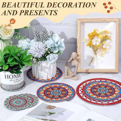 Nuanchu 6 Pcs Boho Plant Pot Coasters 3 Sizes 3.94" 5.9" 7.87", Rubber Absorbent Non-Slip Pot Plant Round Mat Gardening Indoor Outdoor Flower Protect Mat for Table Desk Floor, Colorful